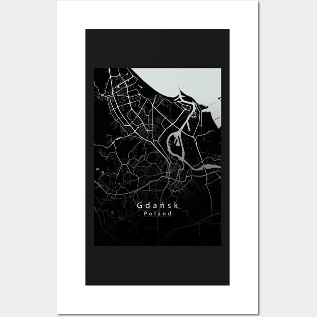 Gdansk Poland City map dark Wall Art by Robin-Niemczyk